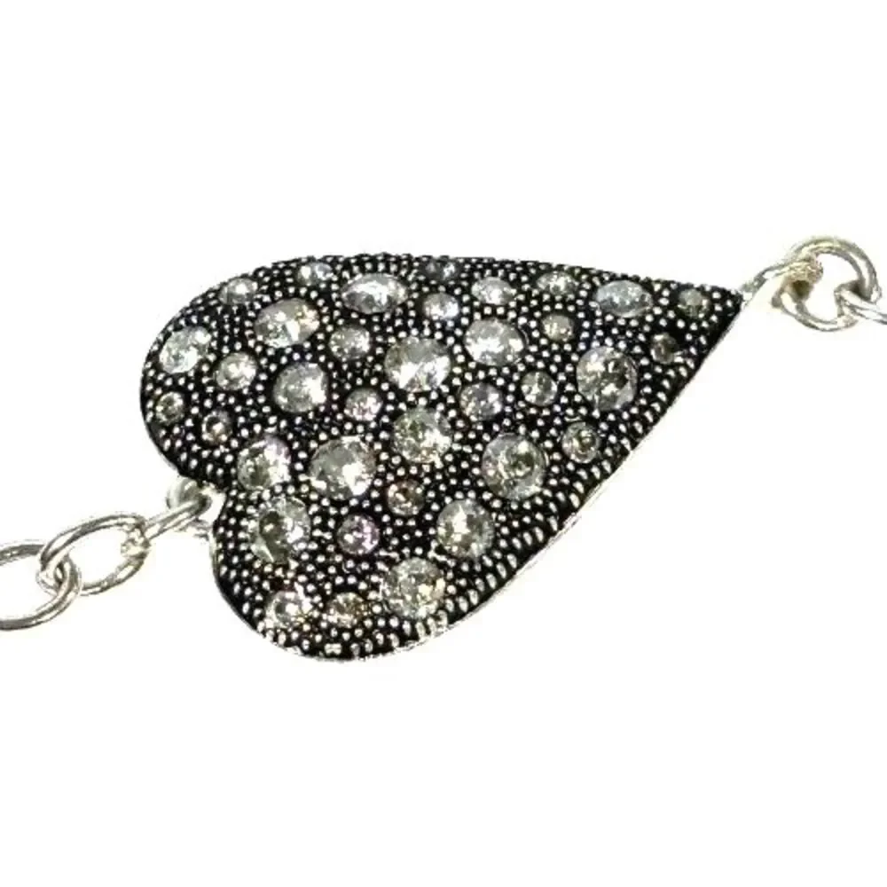 BRIGHTON GLISTEN HEART Clear Crystal Silver Bracelet Reversible JF8131 NWOT $72